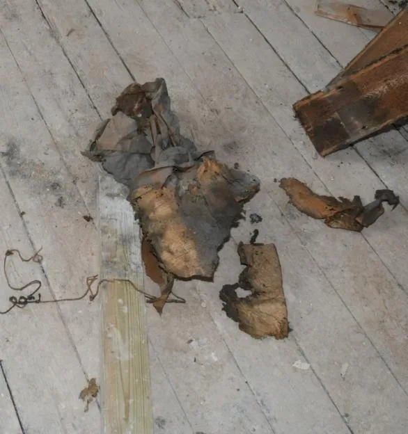 Newspaper and twine discovered under floorboards during building work.