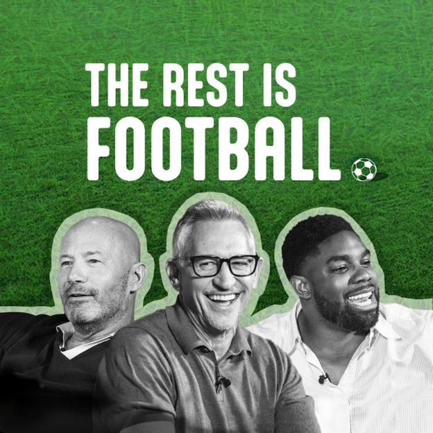 The Rest Is Football logo featuring Gary Lineker, Alan Shearer, and Micah Richards.