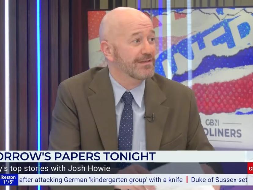 GB News host Josh Howie on air.