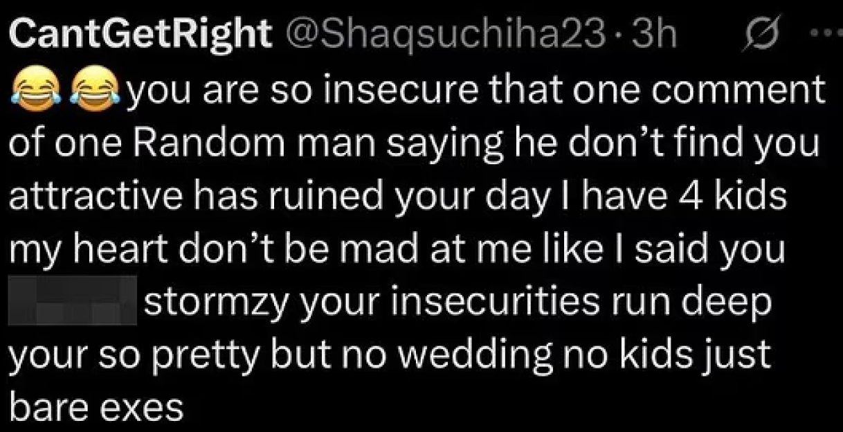 Screenshot of a cruel troll's comment on Maya Jama's social media.