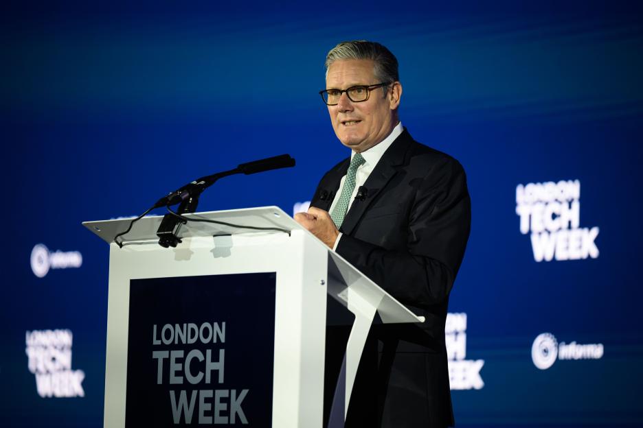 Keir Starmer addressing delegates at London Tech Week.