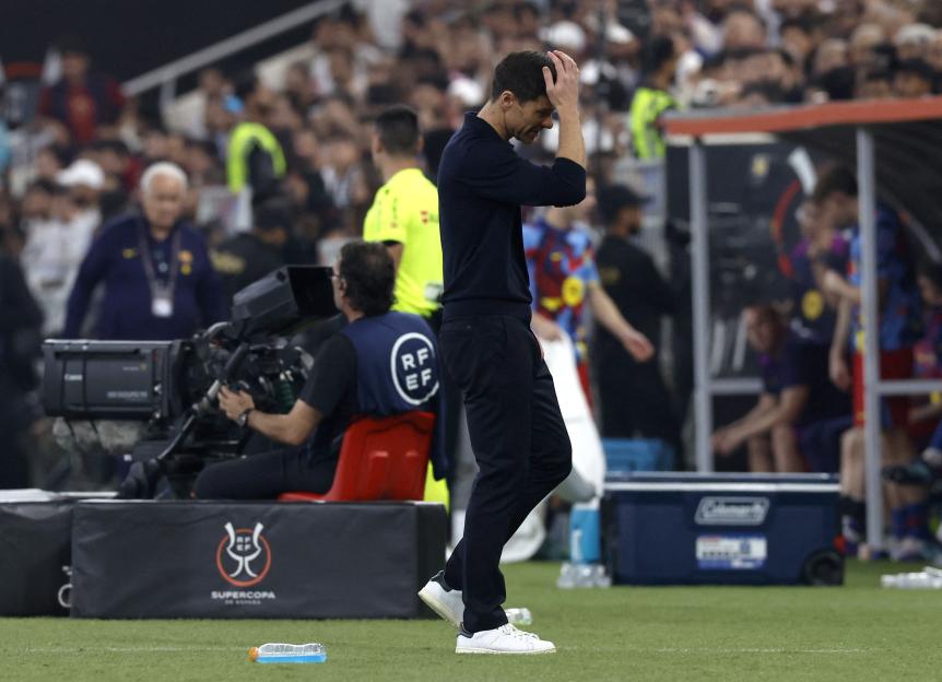 Real Madrid coach Xabi Alonso reacts during the Spanish Super Cup final.