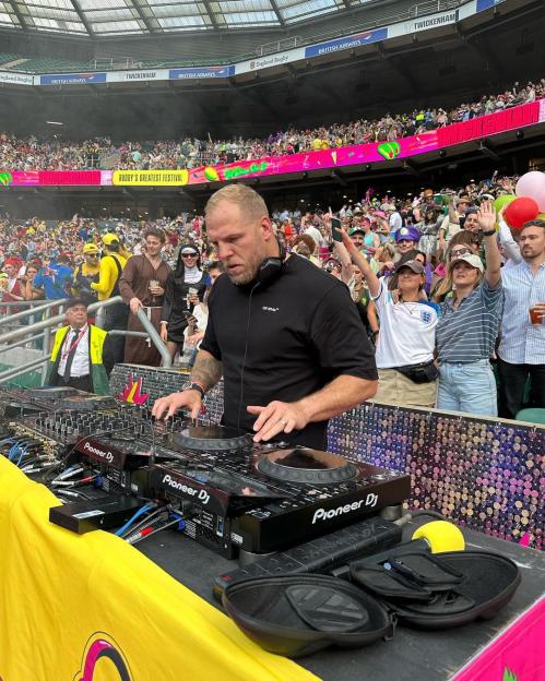 James Haskell DJing at "Rugby's Greatest Festival" at Twickenham Stadium.
