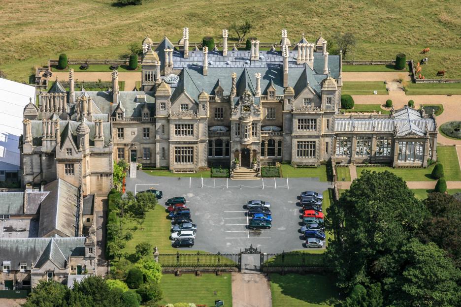 Aerial view of Stoke Rochford Hall in Lincolnshire.