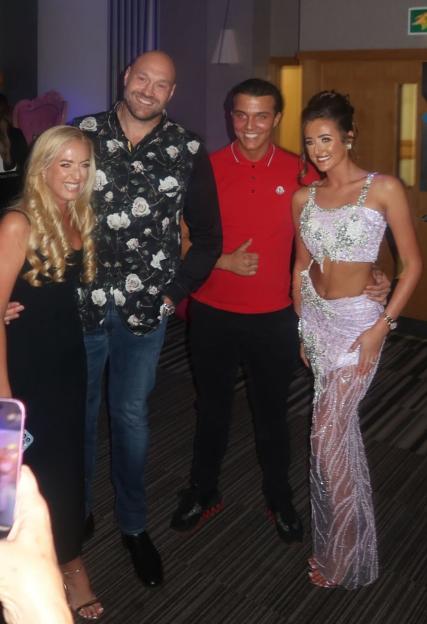 Paris, Tommy Fury, daughter Venezuela, and fiancé Noah Price posing at Venezuela's 16th birthday party.