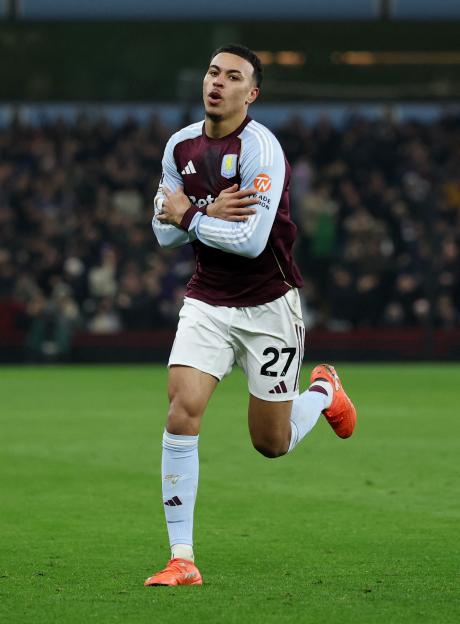 Morgan Rogers celebrating his second goal for Aston Villa.