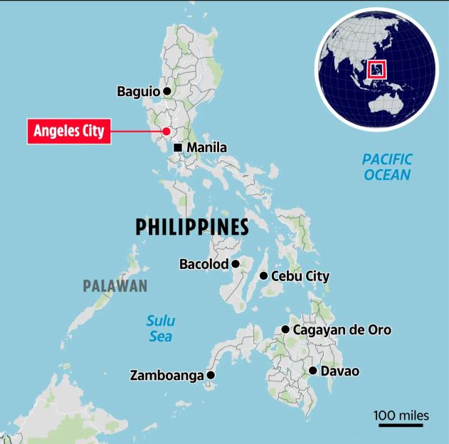 Illustration of a map of the Philippines with Angeles City highlighted.