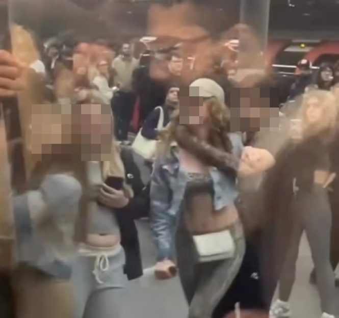 Youths fighting on an Elizabeth Line train.