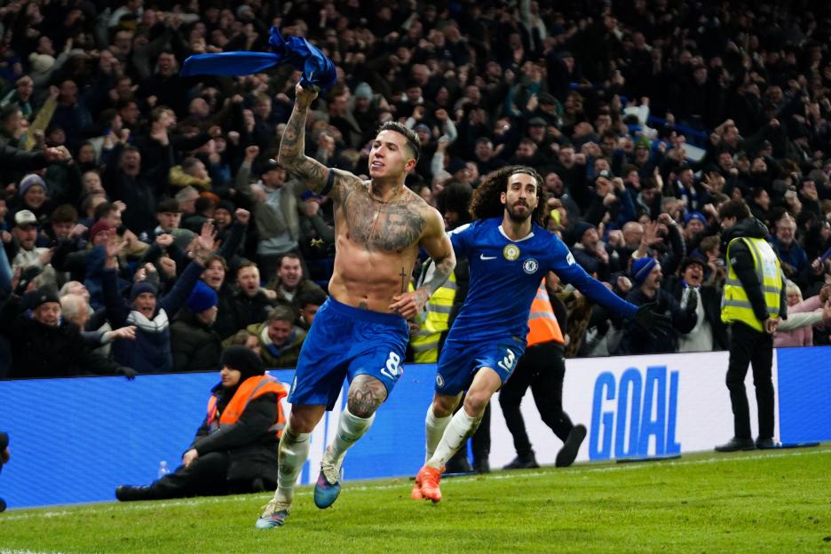 London, UK. 31st Jan, 2026. Enzo Fernandez of Chelsea celebrating his goal to make it 3-2 during the Chelsea v West Ham United Premier League match at Stamford Bridge, London, England on 31 January 2026 Credit: Dylan Hepworth/Every Second Media Credi