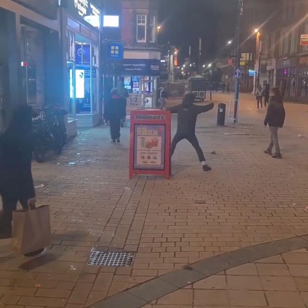 People throwing eggs in Wolverhampton city centre.