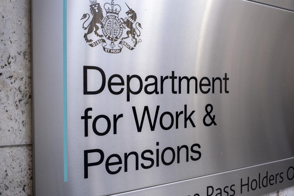 Department for Work and Pensions sign.