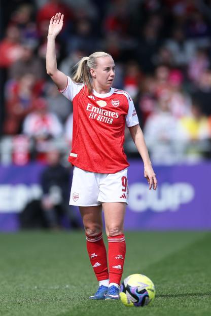 Beth Mead of Arsenal gestures during the Adobe Women's FA Cup Quarter Final match between Arsenal and Brighton and Hove Albion at the Mangata Pay UK Stadium, Borehamwood on Sunday 5th April 2026. (Photo: Tiego Grenho | MI News) Credit: MI News & Spor