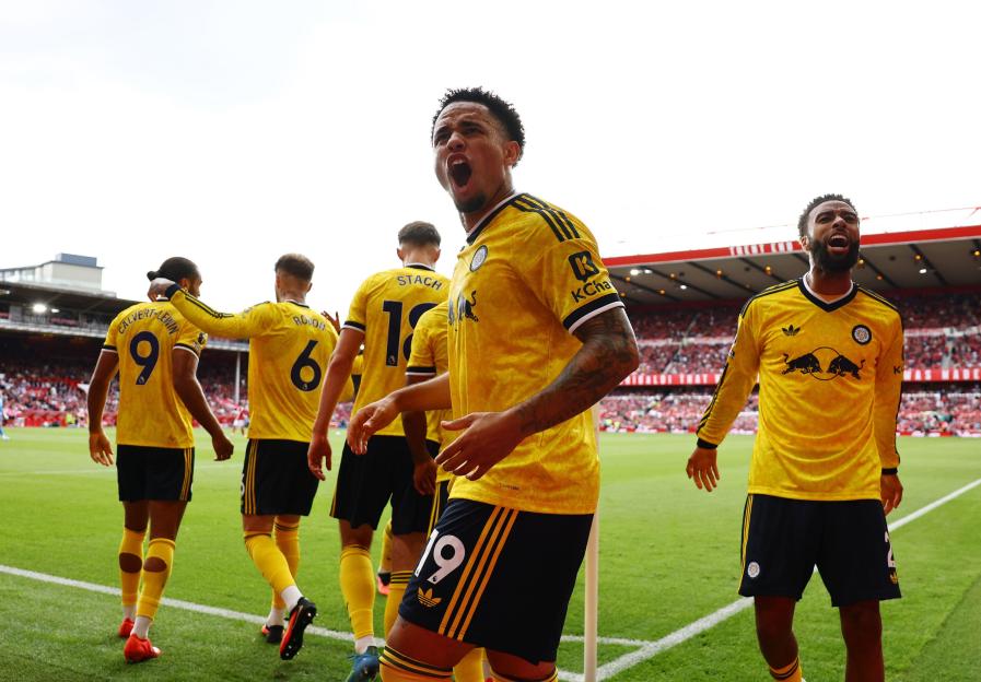 Nottingham, UK. 22nd Aug, 2026. Noah Okafor of Leeds United celebrates his sides opening goal during the Nottingham Forest vs Leeds United Premier League match at the City Ground, Nottingham. Picture credit should read: David Klein/Sportimage Credit: