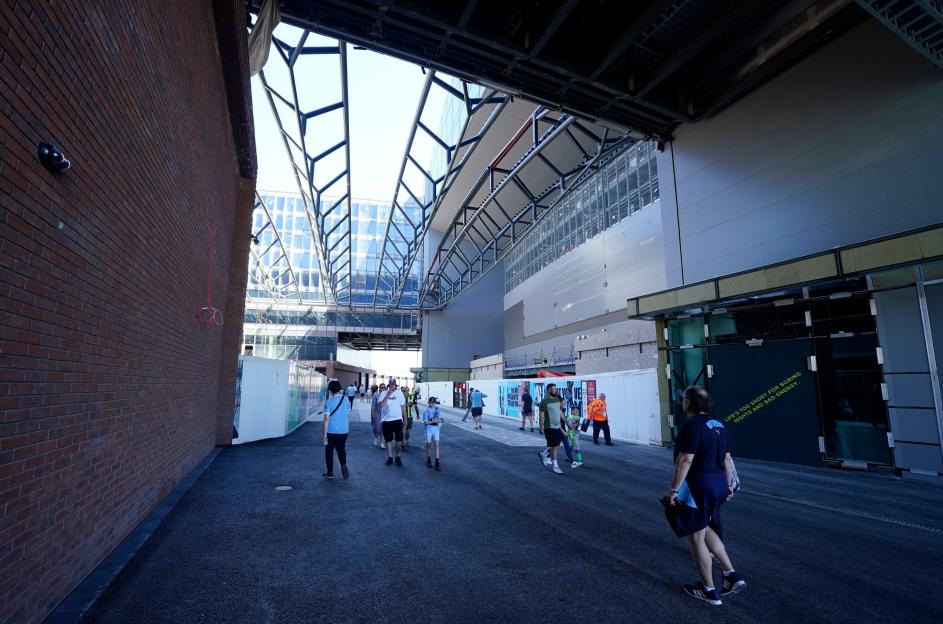Manchester, England, 24th May 2026. Fans walk underneath the new stand extension at the ground during the Manchester City vs Aston Villa Premier League match at the Etihad Stadium, Manchester. Picture credit should read: Andrew Yates / Sportimage