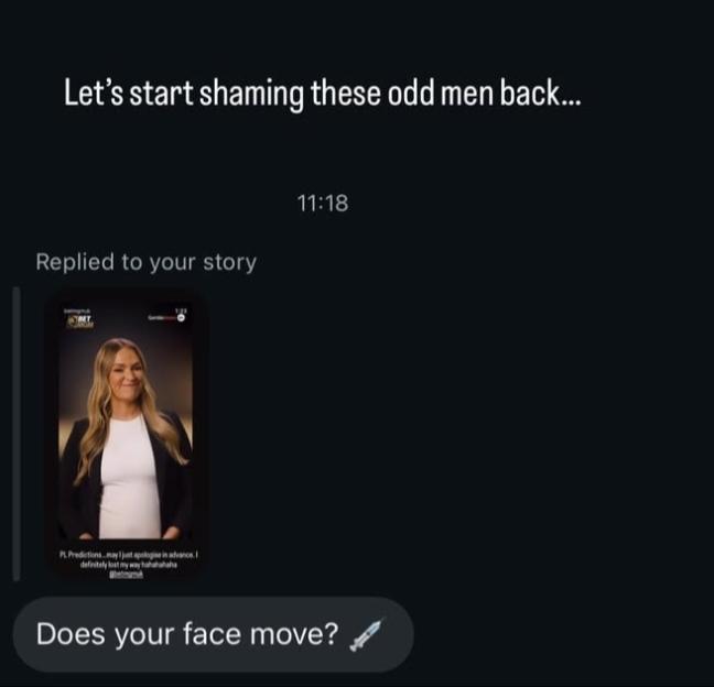 A screenshot of an Instagram direct message from a user named "warrenjnolan" asking "Does your face move?" in response to a story.