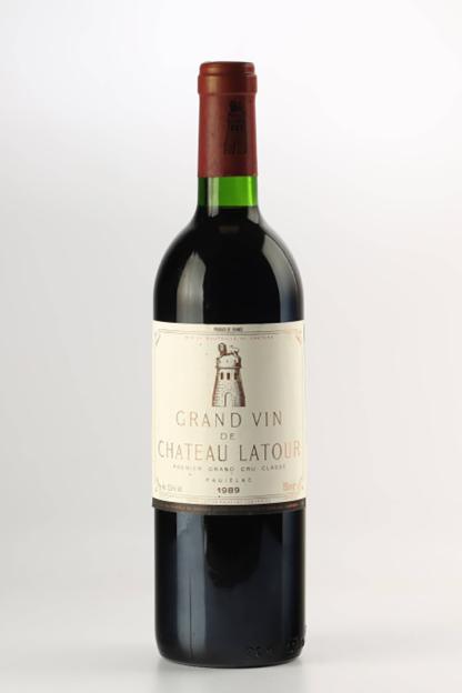 A bottle of 1989 Château Latour red wine.