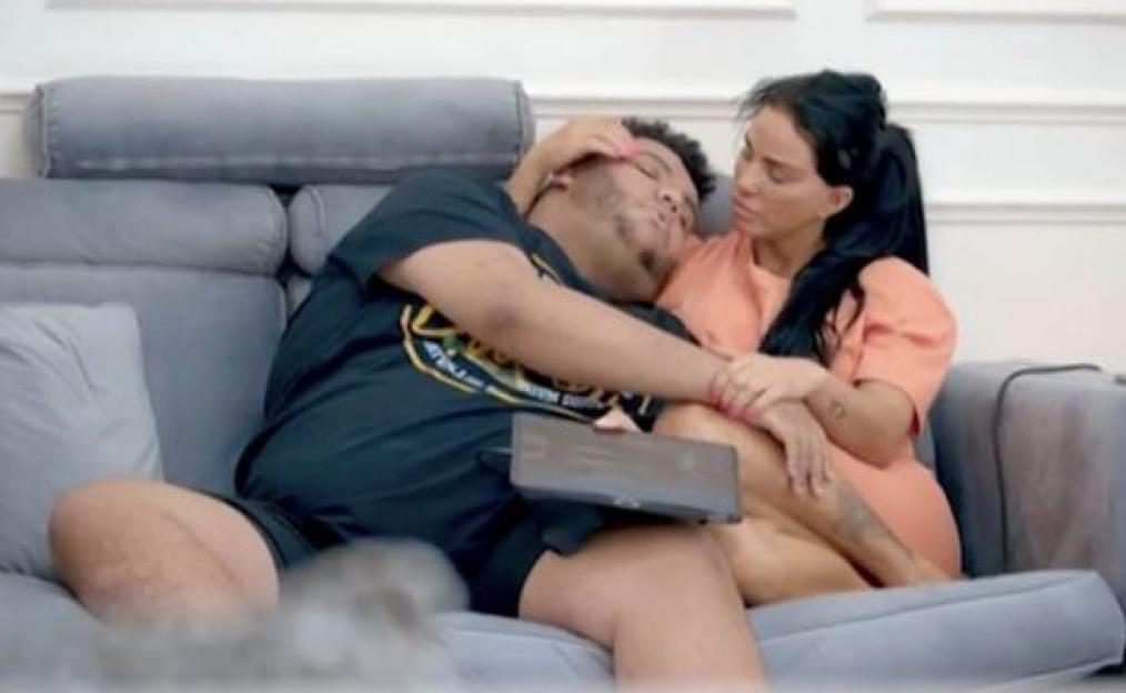 Katie Price and her son Harvey in conversation.