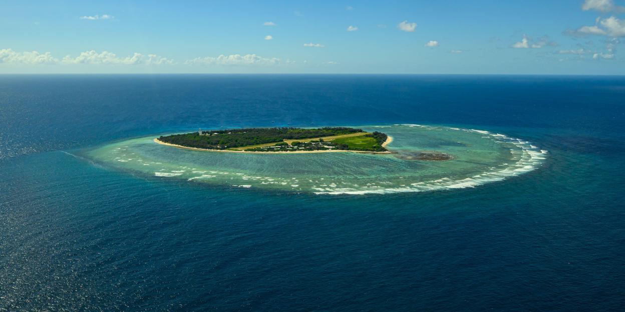 Aerial view of Lady Elliot Island, part of the Great Barrier Reef in Australia.