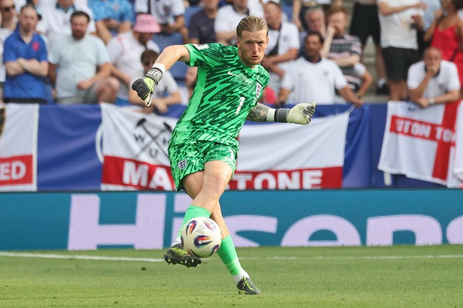 Jordan Pickford, England's goalkeeper, plays during the Andorra v England FIFA World Cup 2026 European Qualifiers Group K match.