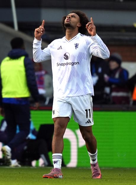 Joshua Zirkzee of Manchester United celebrates after scoring their first goal.