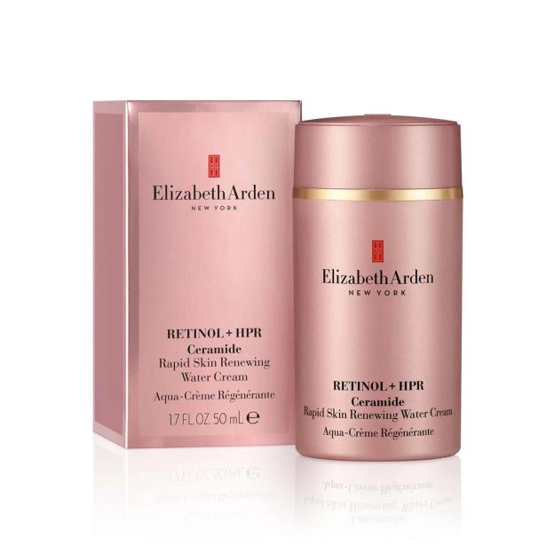 Elizabeth Arden Retinol + HPR Ceramide Rapid Skin Renewing Water Cream and its packaging.