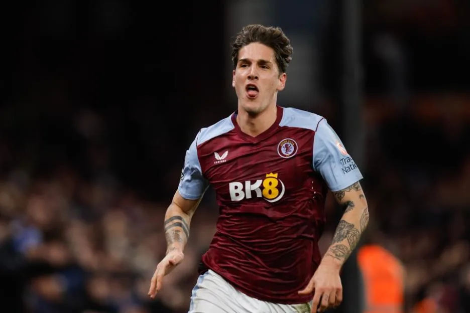 Nicolo Zaniolo of Aston Villa celebrating a goal.