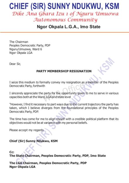 PDP Crisis Escalates: Anyanwu's Aide Ndukwu Steps Down from Party Membership