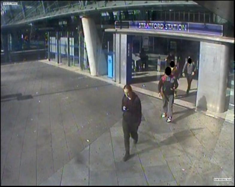 CCTV image of Alfie Coleman walking past Stratford Station.