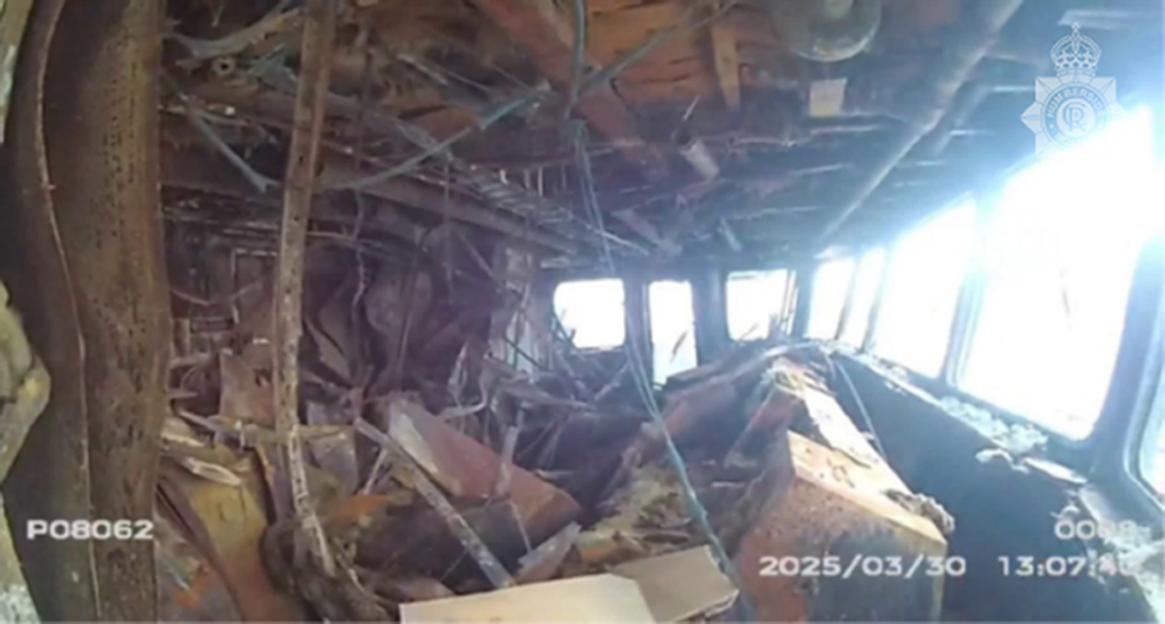 Damage inside the Solong container ship after a collision with an oil tanker.