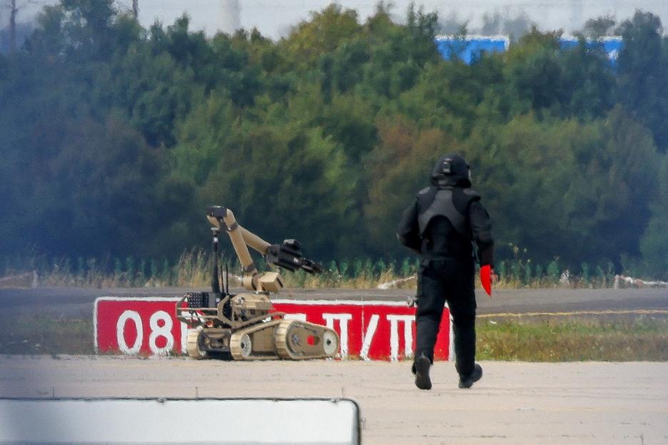 : Leipzig/Halle Airport after a drone was found near a runway, in Schkeudlitz