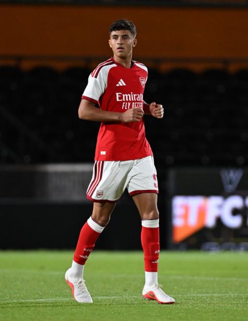 Player in an Arsenal U21 kit during an EFL Trophy match.