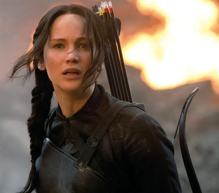 Jennifer Lawrence as Katniss Everdeen from The Hunger Games.