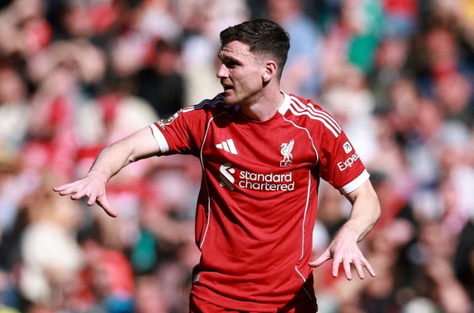 Liverpool's Andy Robertson gestures during a Premier League match against Crystal Palace.