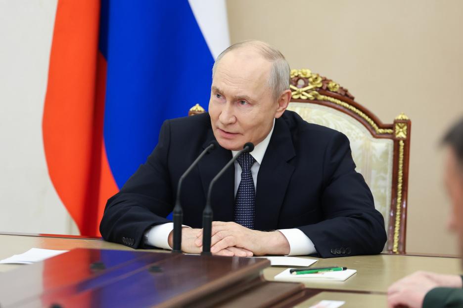 Russian President Vladimir Putin holds a meeting with senior Defence Ministry officials