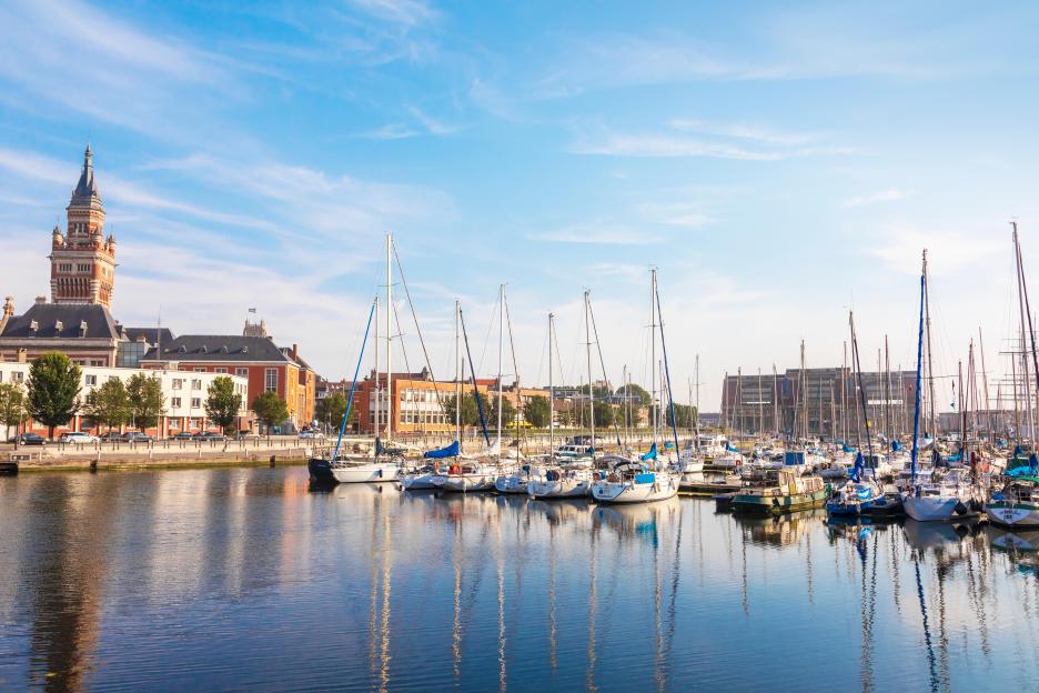 Yacht marina and quayside in Dunkirk, France.