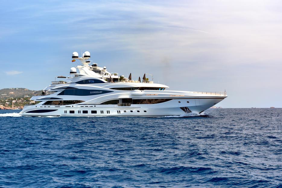 Ibiza, Spain - June 10, 2017: The 90 meter luxury yacht Lionheart in Mediterranean sea. It was built by Benetti Yachts. Owner Philip Green. Ibiza, Spa