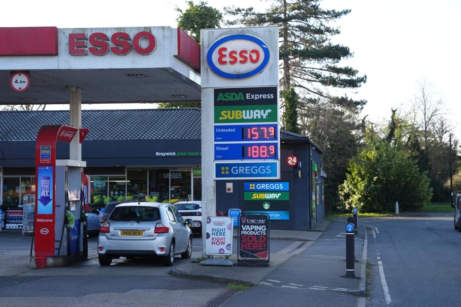 Fuel prices displayed at an Esso petrol station.