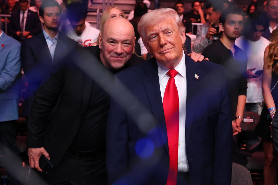 Donald Trump and Dana White at the UFC 327 event.