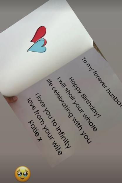 A birthday card from Katie Price to her husband.