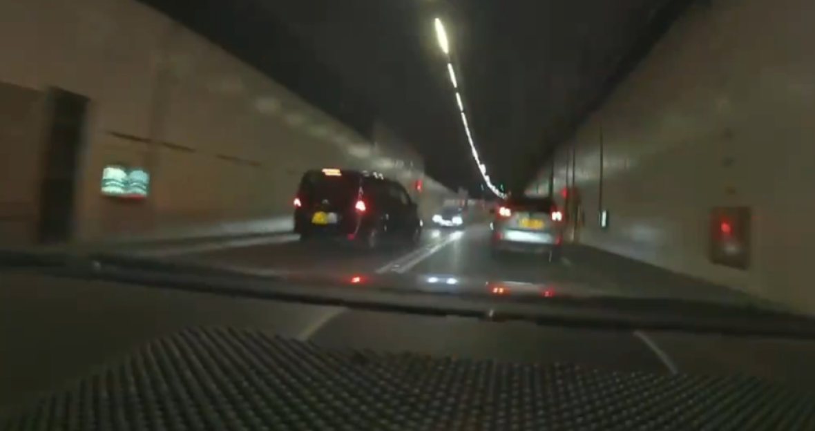 Speeding Car Races the Wrong Way Through Tunnel, Collides Head-On with Taxi