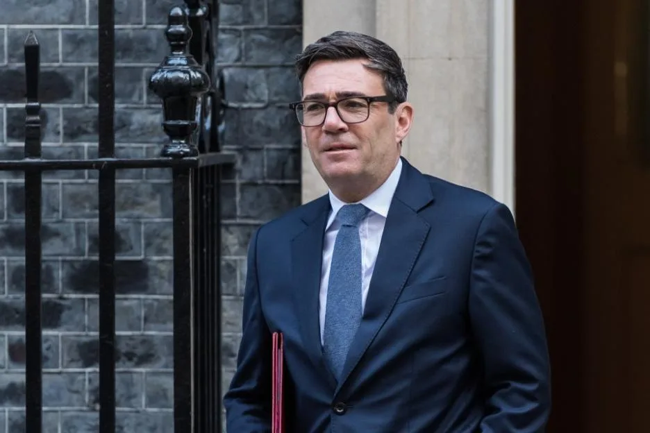 Andy Burnham departs Downing Street for his first PMQs in London.