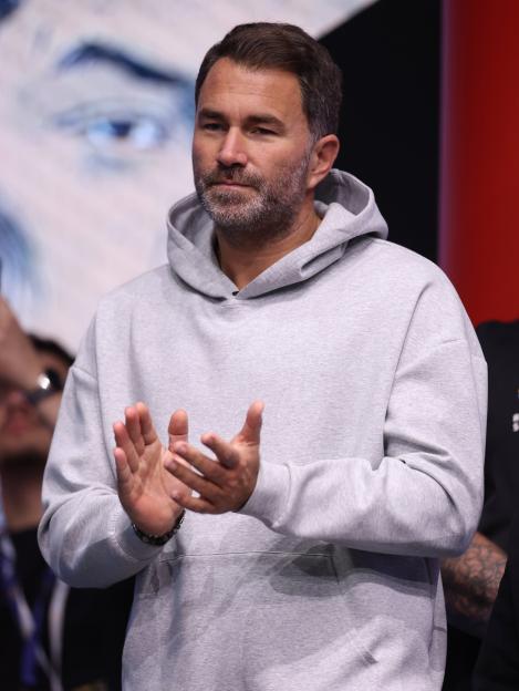 Eddie Hearn clapping during the weigh-in event for Ring V: Night Of The Samurai.