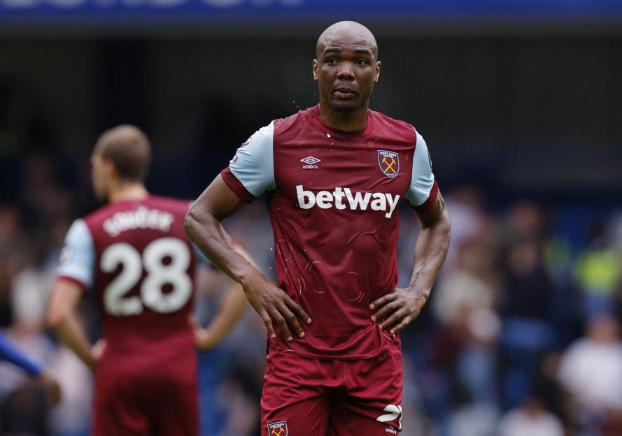 West Ham United's Angelo Ogbonna reacts after conceding a goal against Chelsea.