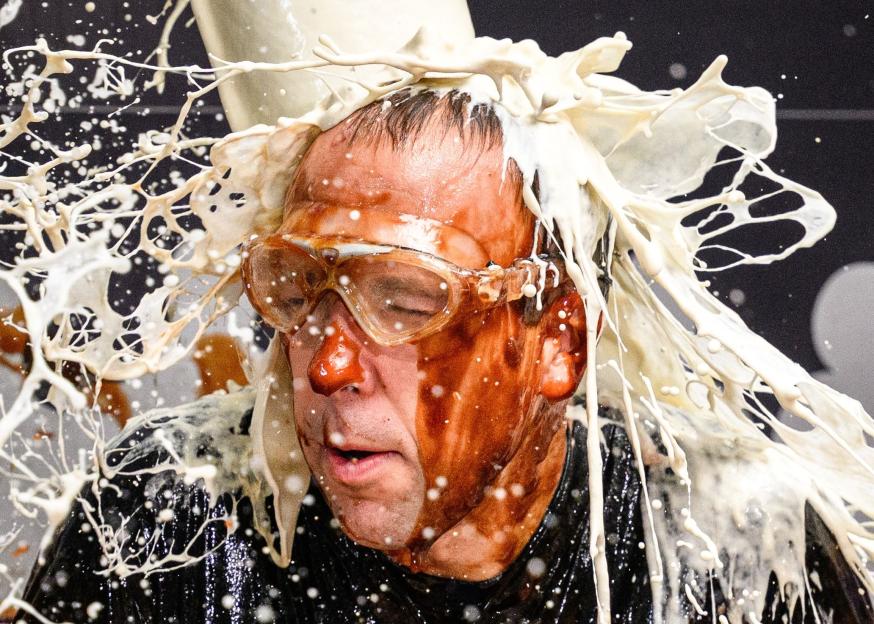 Matt Hancock covered in white and brown liquid during a "Bushtucker Trial" on "I'm a Celebrity... Get Me Out of Here!"