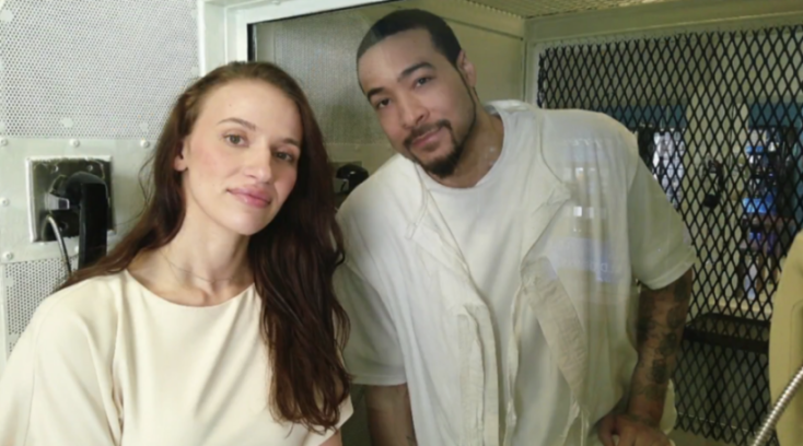 Tiana Krasniqi and James Broadnax, a man on death row, pose together.
