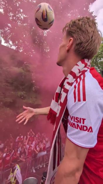 Arsenal Players Demand 'Arrest Him' After Martin Odegaard Accidentally Hits Officer with Football at Title Parade