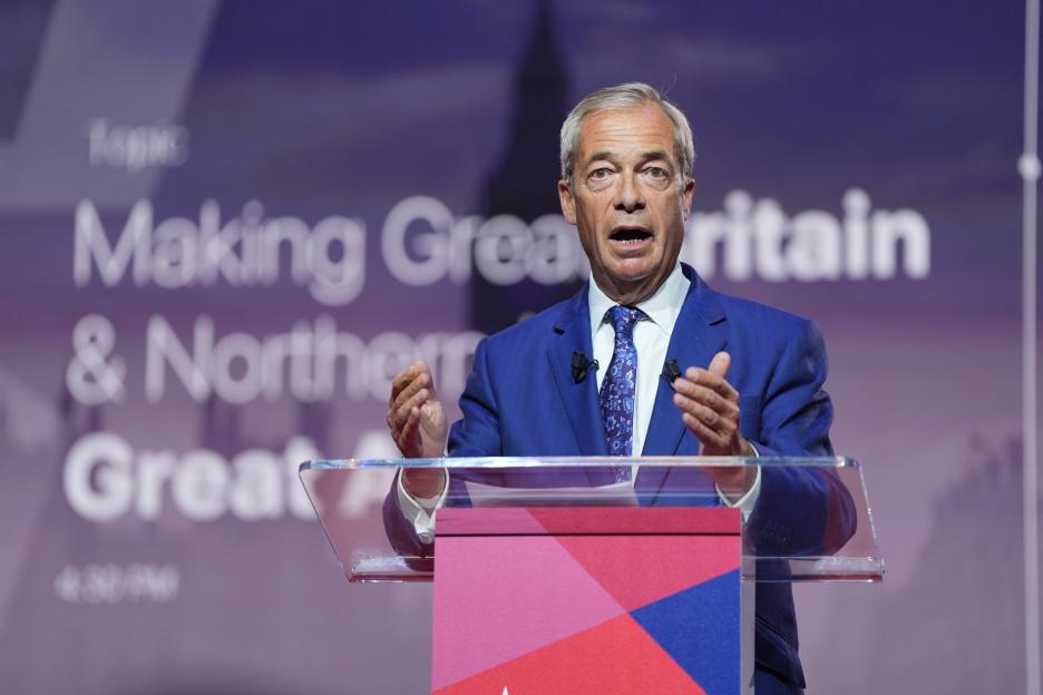 Nigel Farage speaking at CPAC Great Britain.