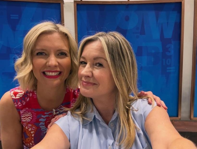 Ex-Hollyoaks actress Alex Fletcher with Rachel Riley on the set of Countdown.