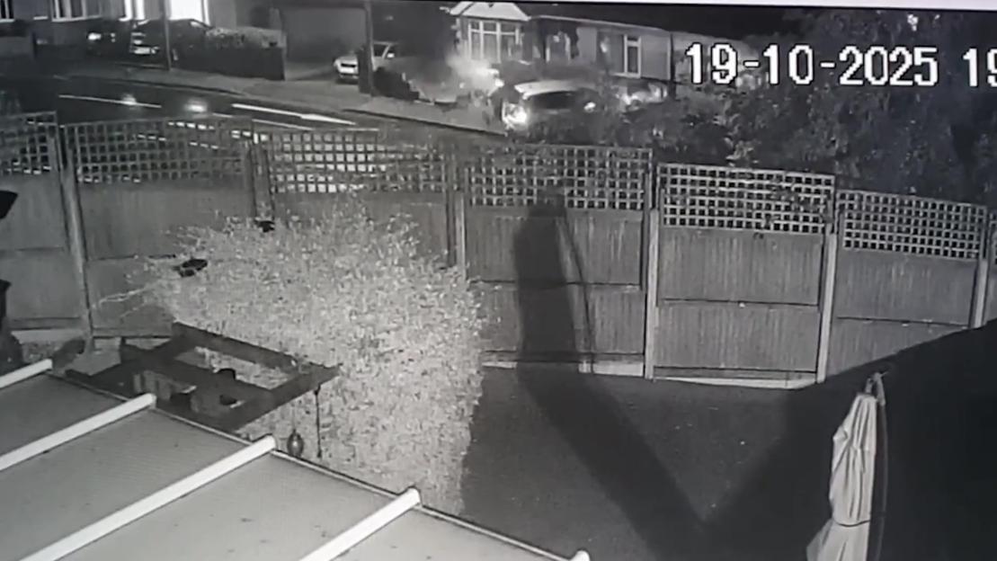 CCTV footage showing a silver Vauxhall Astra crashing into a bungalow.