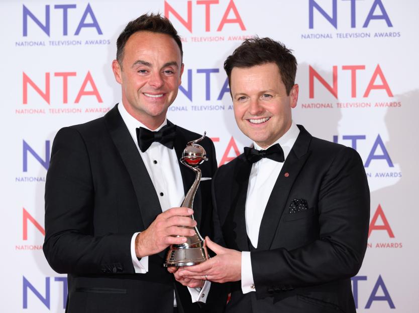 Ant McPartlin and Declan Donnelly posing with the Entertainment Award at the 2024 National Television Awards.
